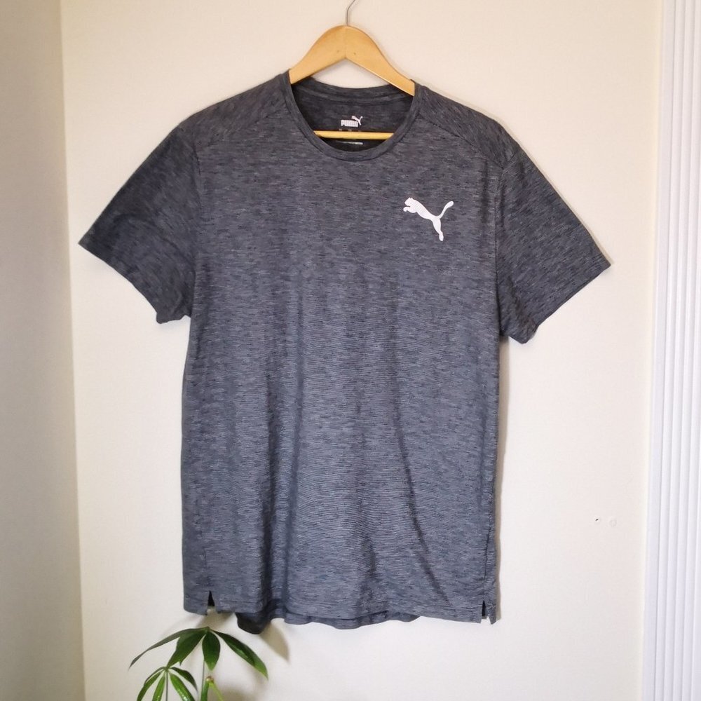 Puma Men's Crew Neck Pinstriped T-shirt Grey Size L